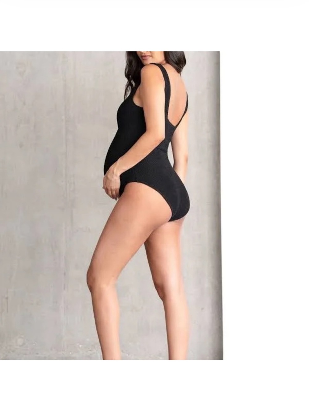 Seraphine Black Ribbed Maternity One-Piece Swimsuit - Supportive Scoop - Picture 7 of 7